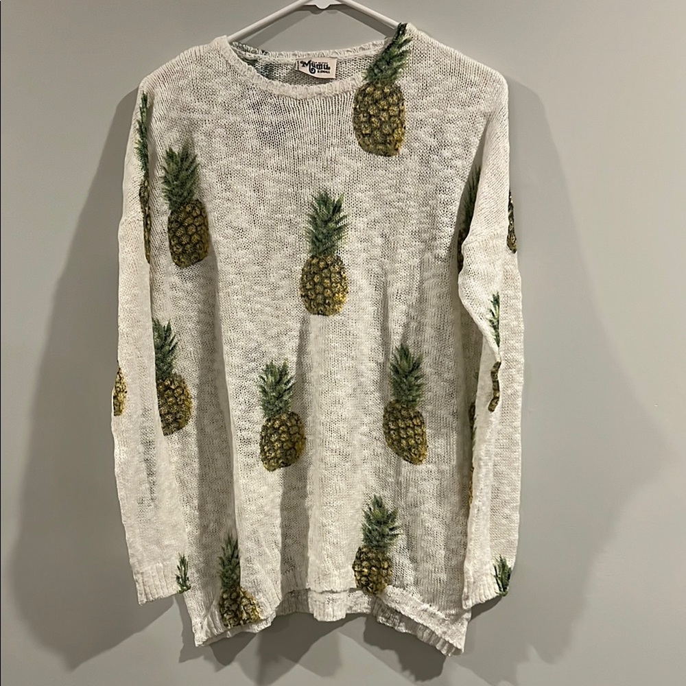 Show Me your MuMu Varsity Pineapple Paradise Knit Sweater, Size XS